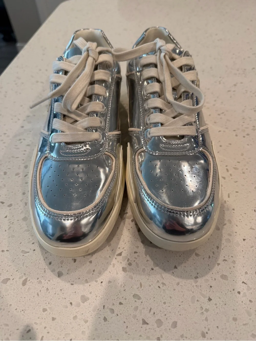 Tory Burch Metallic Clover Silver Low-Top Lace-Up Sneakers